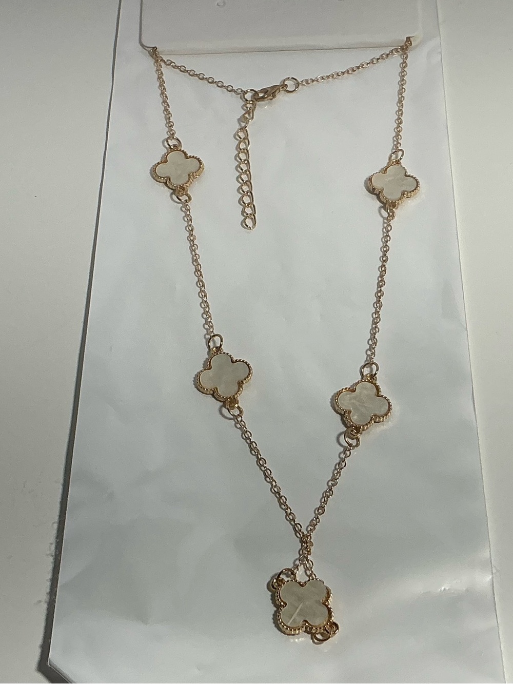 Gold-Tone White Clover Pendant Necklace - Women Jewelry